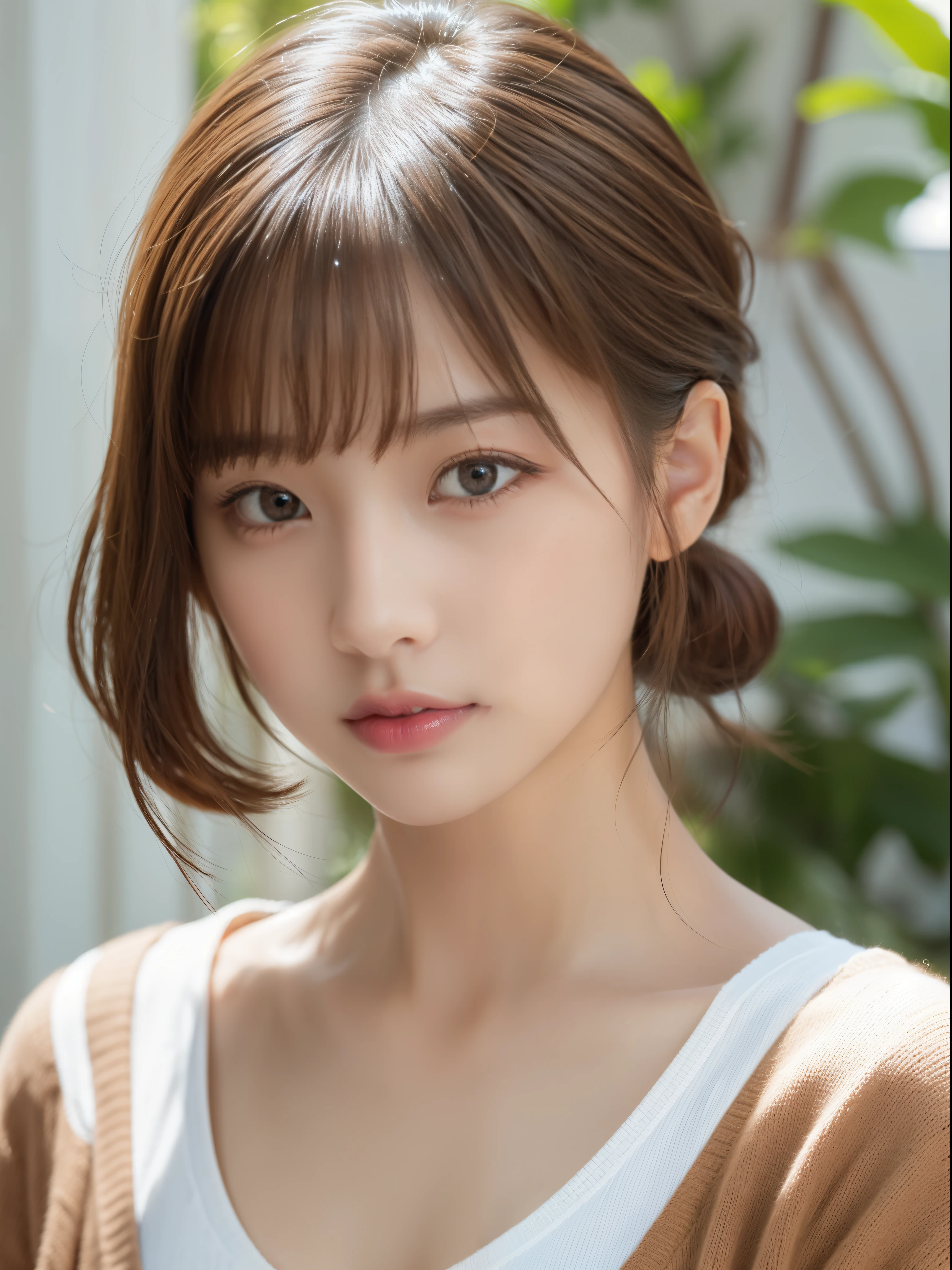 (masterpiece:1.5)、(8K)、(Photorealsitic:1.5)、Raw photography、(Top image quality:1.4)、(foco nítido:1.5)、 (PurerosFace_v1:0.5)、
top-quality、masterpiece、超A high resolution、Soft lighting、
23 years old、slender、prety woman:1.4、serious facial expression、
In the living room where the morning sun shines、 Standing、
she is wearing a red knitted sweater.、
light brown hair、poneyTail、Glowing hair、
Super Detail Face、A detailed eye、二重まぶた、
Natural Color Lip、Transparent skin、