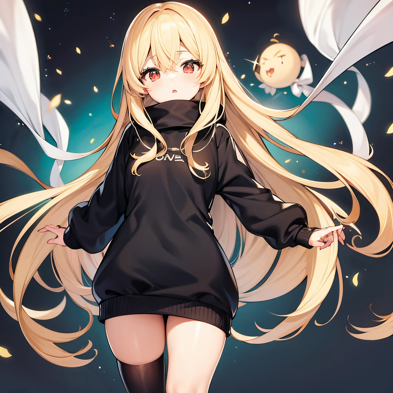 Chica anime pelo blanco con pechos grandes, a black sweater, ojos morados, labios rojos, grabbing her hip