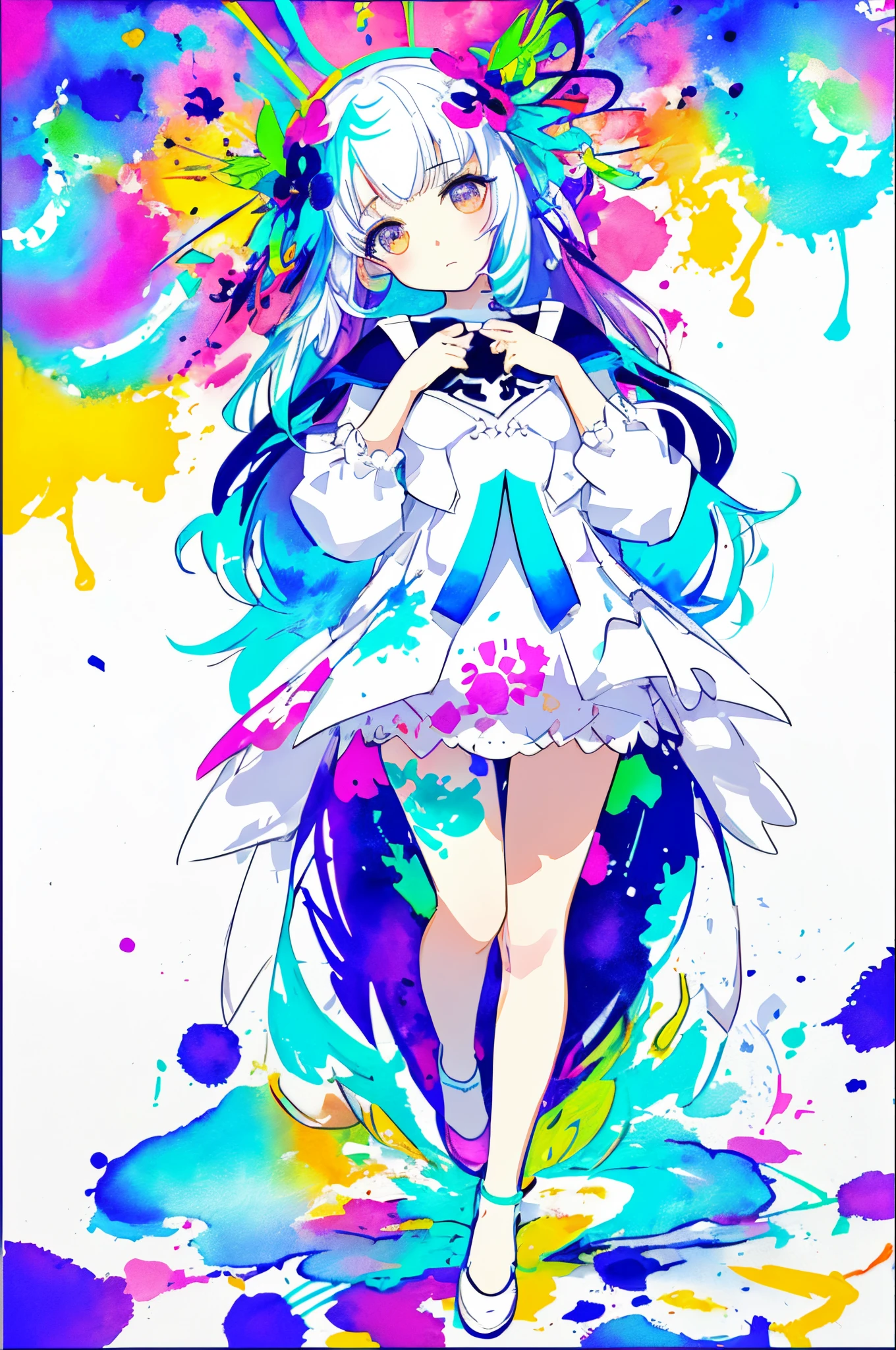 (extremely bright:1.1), white background, [1girl:7], (head tilt:1.2), ([sketch|watercolor \(medium\)]:1.15), (inkblot:1.1), (pale:1.2), chaotic abstract background, vector trace, gradient blending, vibrant colors, superb, extremely detailed, intricate, (extremely low contrast:1.4)
