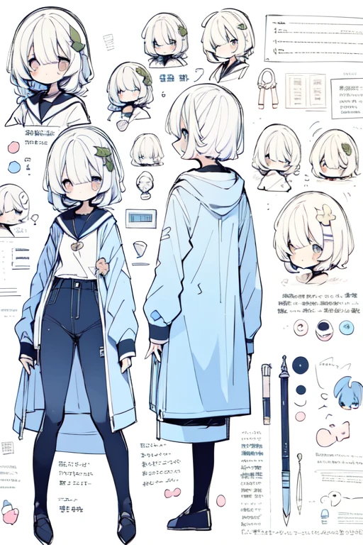 1girl in, ((Character information)、(Chara Leaf)、pastel dimmed colors, Type sheet, Character Sheets, Three types，Shot Full Body，Game Character Design，