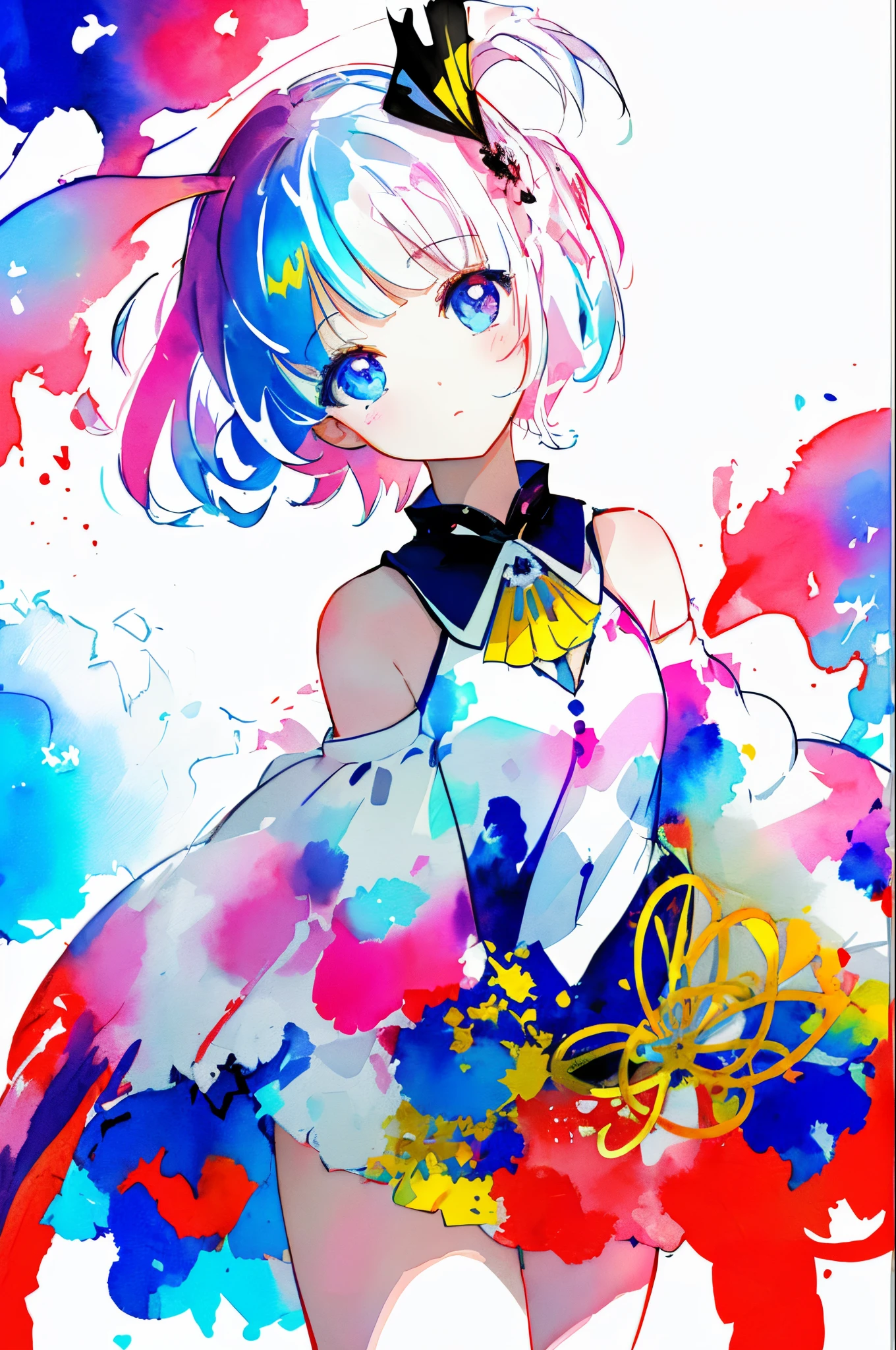 (extremely bright:1.1), white background, [1girl:7], (head tilt:1.2), ([sketch|watercolor \(medium\)]:1.15), (inkblot:1.1), (pale:1.2), chaotic abstract background, vector trace, gradient blending, vibrant colors, superb, extremely detailed, intricate, (extremely low contrast:1.4)