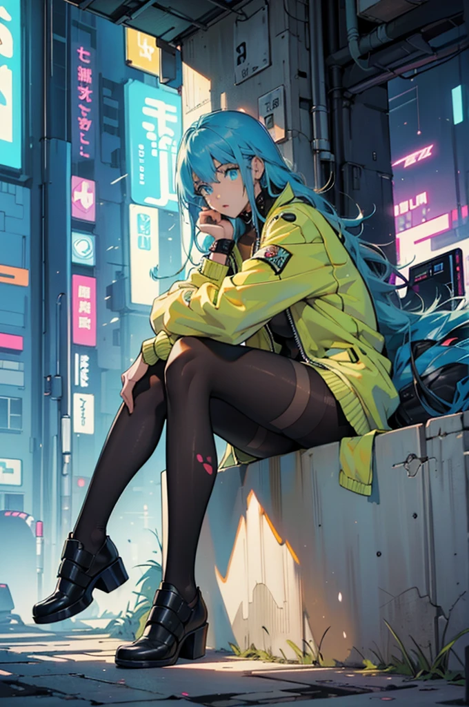 Round image,(masutepiece:1.3), (best qualtiy:1.2), (An ultra-fine illustrations:1.2), (masutepiece), High quality, high detailing,(Solo:1.4),((Round image)),[(White background:1.1)::5],[(Cyberpunk:1):5],[(Game Character Portrait:1.2):5],

{1 girl},{Solo},(((Full body))),{{{only five fingers}}},((yellow))The long-haired((Yellow and (Wiz)),Long hair,Whole body, pantyhose,look at viewr,, aqua eyes, Cyberpunk,sitting on