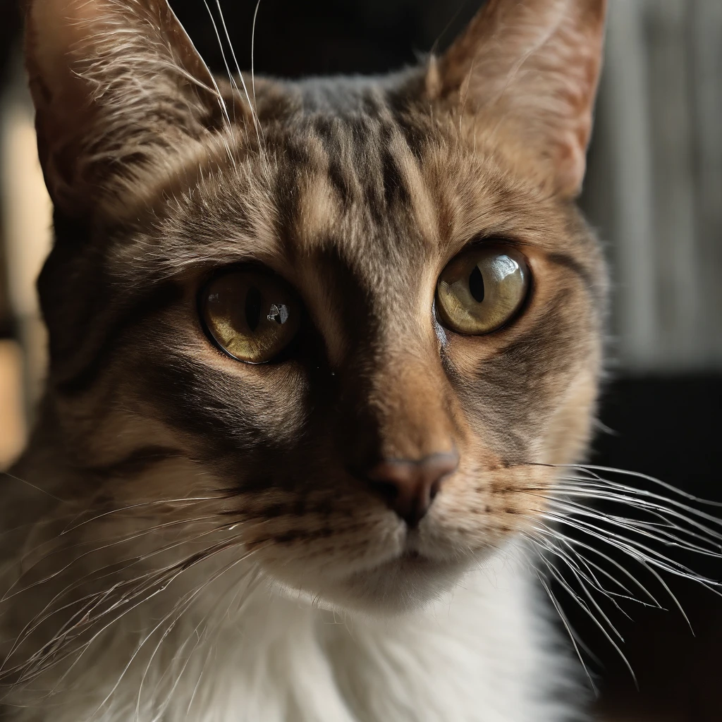 a hazel eyed cat protecting a beautiful brunette woman staring straight at camera closeup (masterpiece: 1.5) (photorealistic: 1.1) (bokeh) (best quality) (detailed skin texture pores hair: 1.1) (intricate) (8k) (HDR) (wallpaper) (cinematic lighting) (sharp focus )