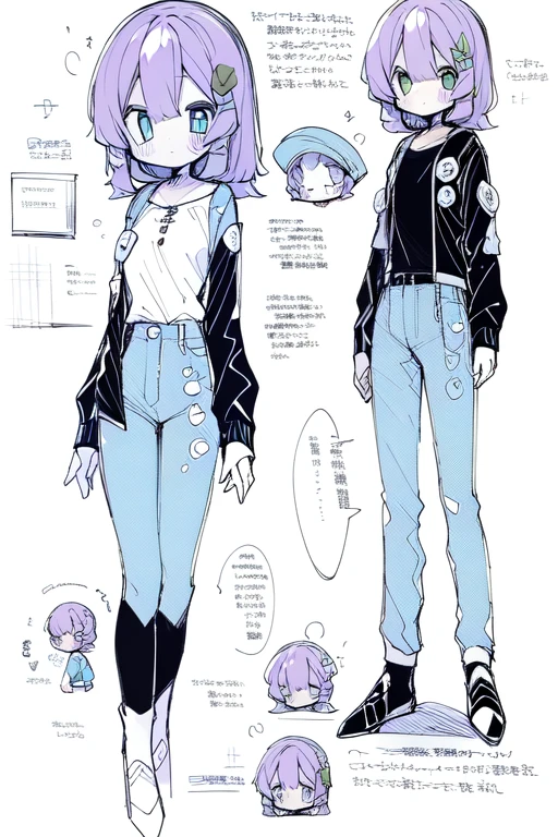 1girl in, ((Character information)、(Chara Leaf)、pastel dimmed colors, Type sheet, Character Sheets, Three types,Shot Full Body,Game Character Design,colourful