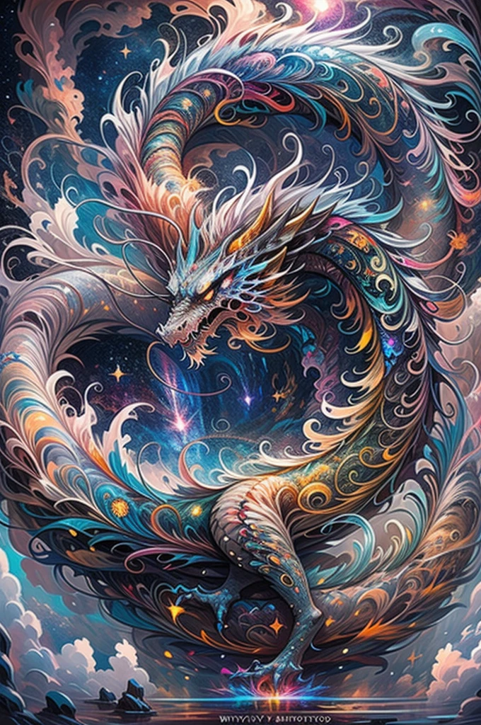 (Chinese dragon stands in front of white snow whirlpool: 1.5),((pure white starlight,Snowflakes around,expecting,depth of fields,insight,I got it,Monte,The Milky Way lush,,translucent cloud,spectrum,in a panoramic view,Interstellar cycles,Crazy,portal,bigger,white light,global snowflake,The sky full of beautiful snowflakes)),Vibrant white light color,thickline,Raging sea,Multi-layered,foreground、Faraway view、fractal thunder dan mumford,danford and alex gray style,psychedelic surreal art,surreal psychedelic design,dream art style, trippy art,Infinite psychedelic waves,inspired by Cyril Rolando (Cyril Rolando),Real corrugated structure,Psychedelic art style,trippy art,psychedelic illustrations,(Alone),rays of black light, dragon