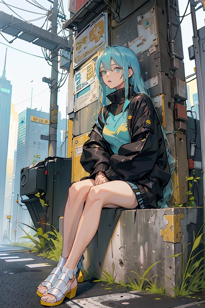 Round image,(masutepiece:1.3), (best qualtiy:1.2), (An ultra-fine illustrations:1.2), (masutepiece), High quality, high detailing,(Solo:1.4),((Round image)),[(White background:1.1)::5],[(Cyberpunk:1):5],[(Game Character Portrait:1.2):5],

{1 girl},{Solo},(((Full body))),{{{only five fingers}}},((yellow))The long-haired((Yellow and (Wiz)),Long hair,Whole body, pantyhose,look at viewr,, aqua eyes, Cyberpunk,sitting on、In the street