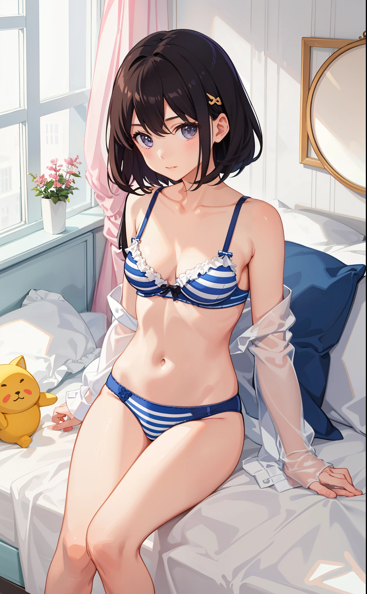 1girl in、As-、Underwear、Cute underwear、Striped、(Portrait from the knee up)、