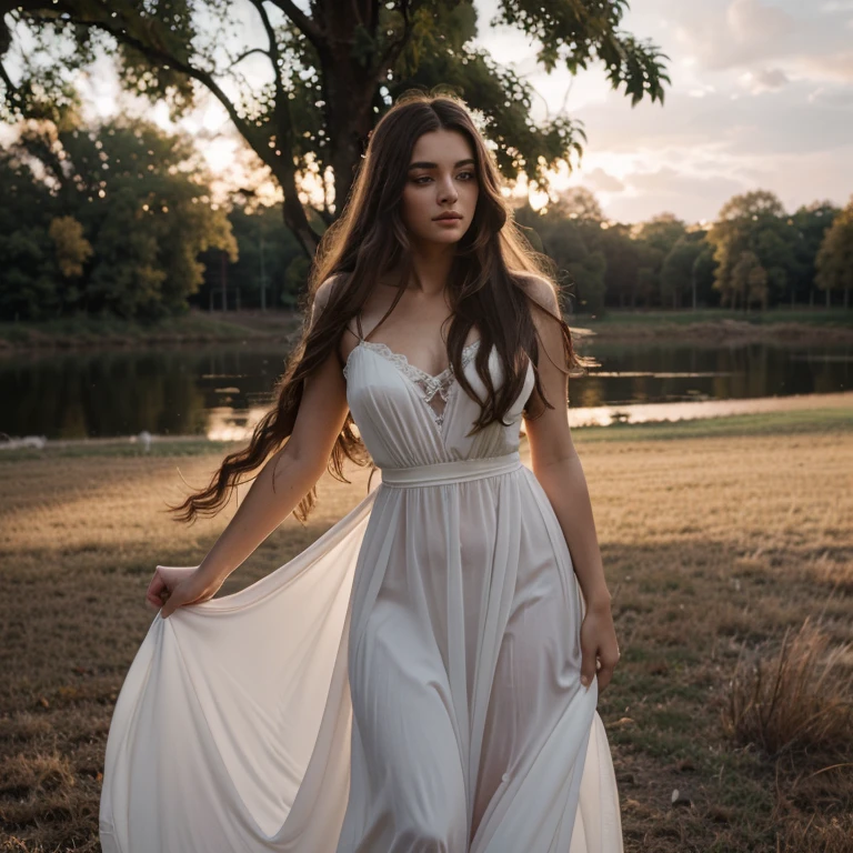 Beautiful woman, long flowing hair, long flowing gown, alluring, , romantic setting, dramatic sky, An ultra-realistic photograph captured with a Sony α7 III camera, equipped with an 85mm lens at F 1.2 aperture setting, The image, shot in high resolution and a 16:9 aspect ratio, captures the subject’s natural beauty and personality with stunning realism –ar 16:9 –v 5.2 –style raw