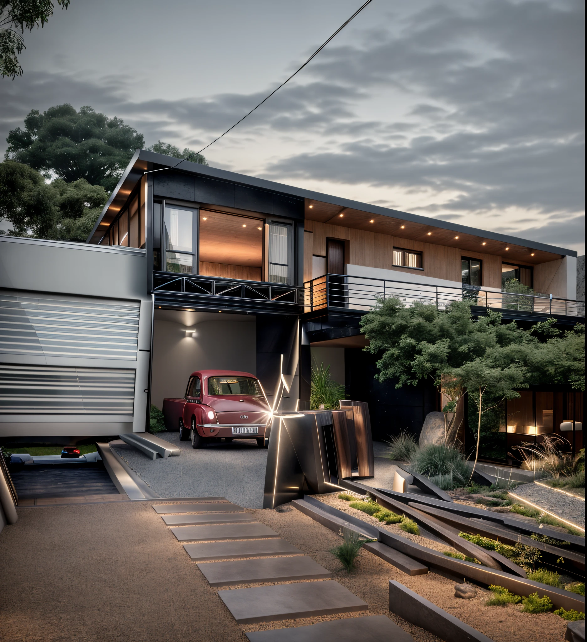 RAW photo,Masterpiece, high quality, best quality, authentic, super detail,
exterior, outdoors,Bauhaus style house, glass house with a sloping roof, modern, dynamic (RAW photo, real, best quality, masterpiece:1.2), (hyper realistic, photo-realistic:1.2), high quality, (dark lighting:1.2), perfect lighting, archdaily
(day:1.1), vivid colour,vray render