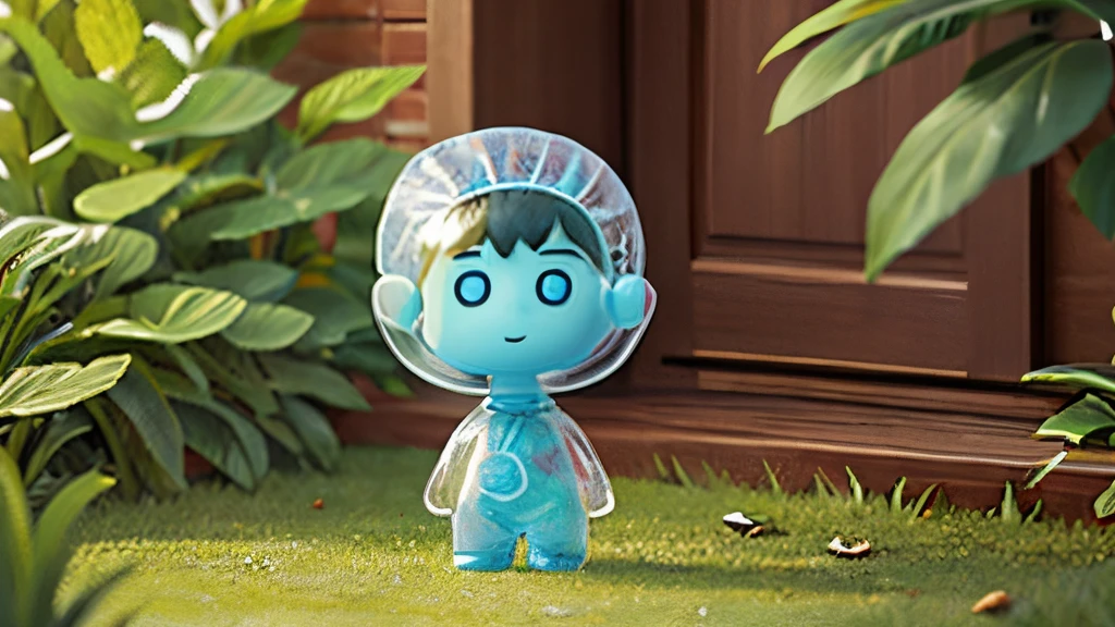 There a cute transparent vacuole wrapping the boy outside,Baby looks curiously at the world outside