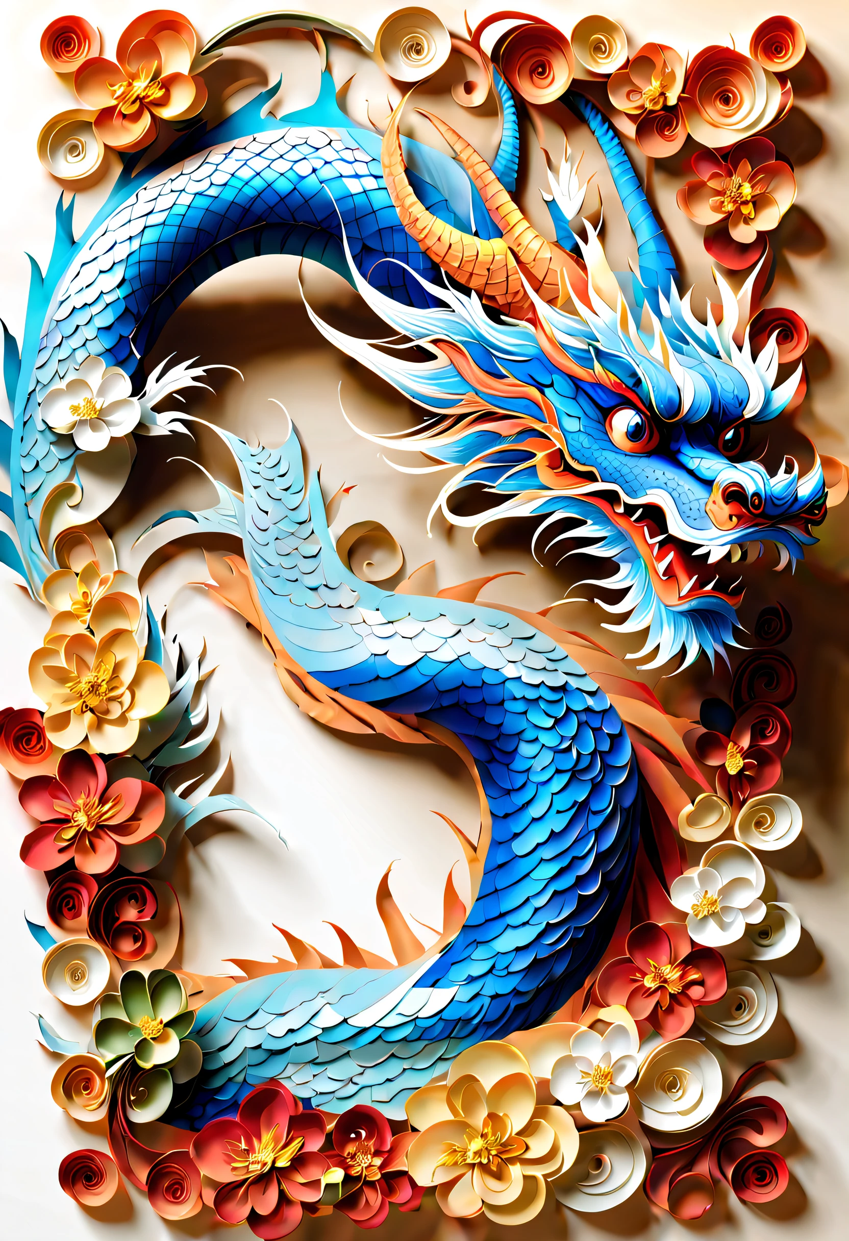 best composition、masutepiece、blue dragon、Thang Long、５rising color dragon、lucky、golds