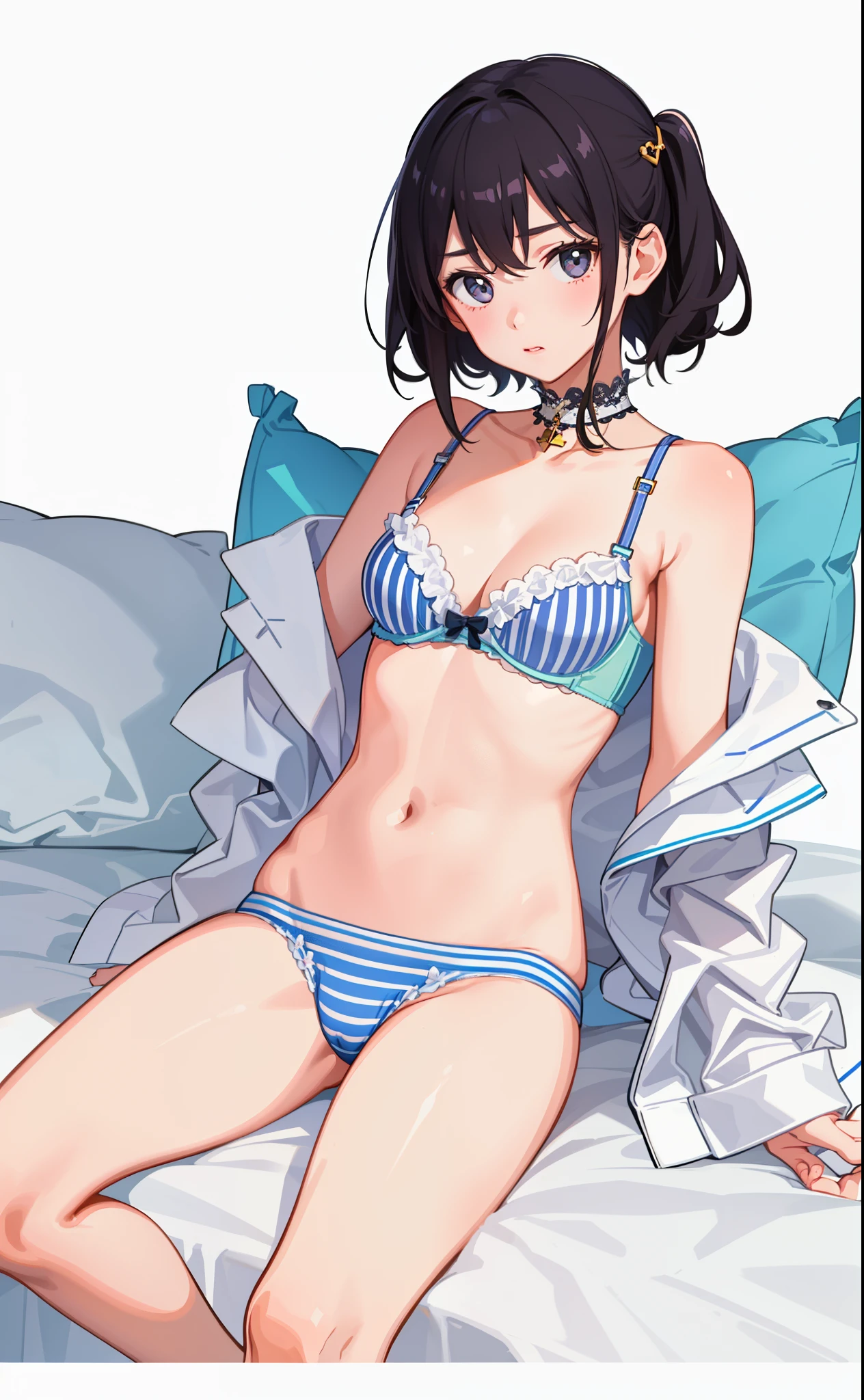 1girl in、As-、Underwear、Cute underwear、Striped、(Portrait from the knee up)、