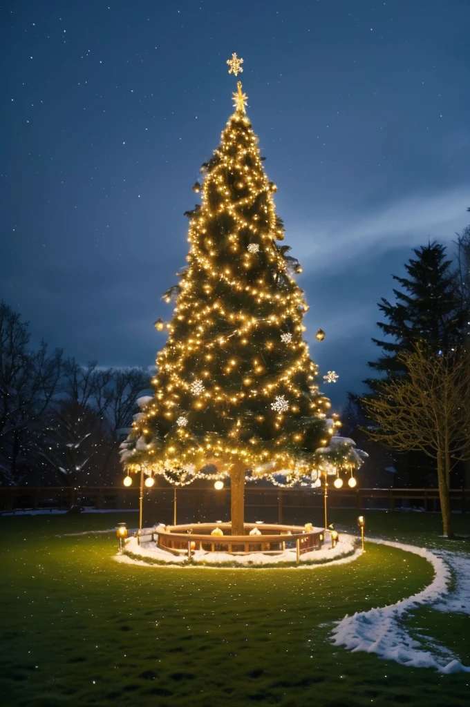 (Best quality,4K,8K,A high resolution,tmasterpiece:1.2),instant christmas，ultra - detailed,actual,realistically:1.37,illuminated,snow covered road,sparkling christmas tree,beautifully decorated tree,magic park,glowing lamps,amazing scenery,Whimsical Atmosphere,tranquil ambiance,Winter wonderland,magical setting,Sparkling ornaments,playful decorations,Softly glowing lanterns,festive atmosphere,Peace and tranquility,Happiness and joy,joyful celebration,Magical night,Fairytale like Scene,Happy family,Unforgettable moments,attractive beauty,vibrant with colors,Comfortable and warm,Sparkling snowflakes,calm silence,branches covered with snow,dreamy glow,Cute Snowman,winter celebrations