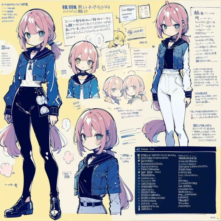 petite girl, robot horse,Type sheet, Character Sheets, Three types,Shot Full Body,Game Character Design,h1girl in, ((Character information)、(Chara Leaf)、Type sheet, Character Sheets, Three types,Shot Full Body,Game Character Design,Colorful, Bright, hairlong, pony tail