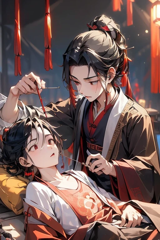 (tmasterpiece:1.2),Best quality,chineseidol,(acupuncture:1.3),
A boy giving a needle to a girl,Duan,small stream,Chinese clothes,Chinese herbal medicine