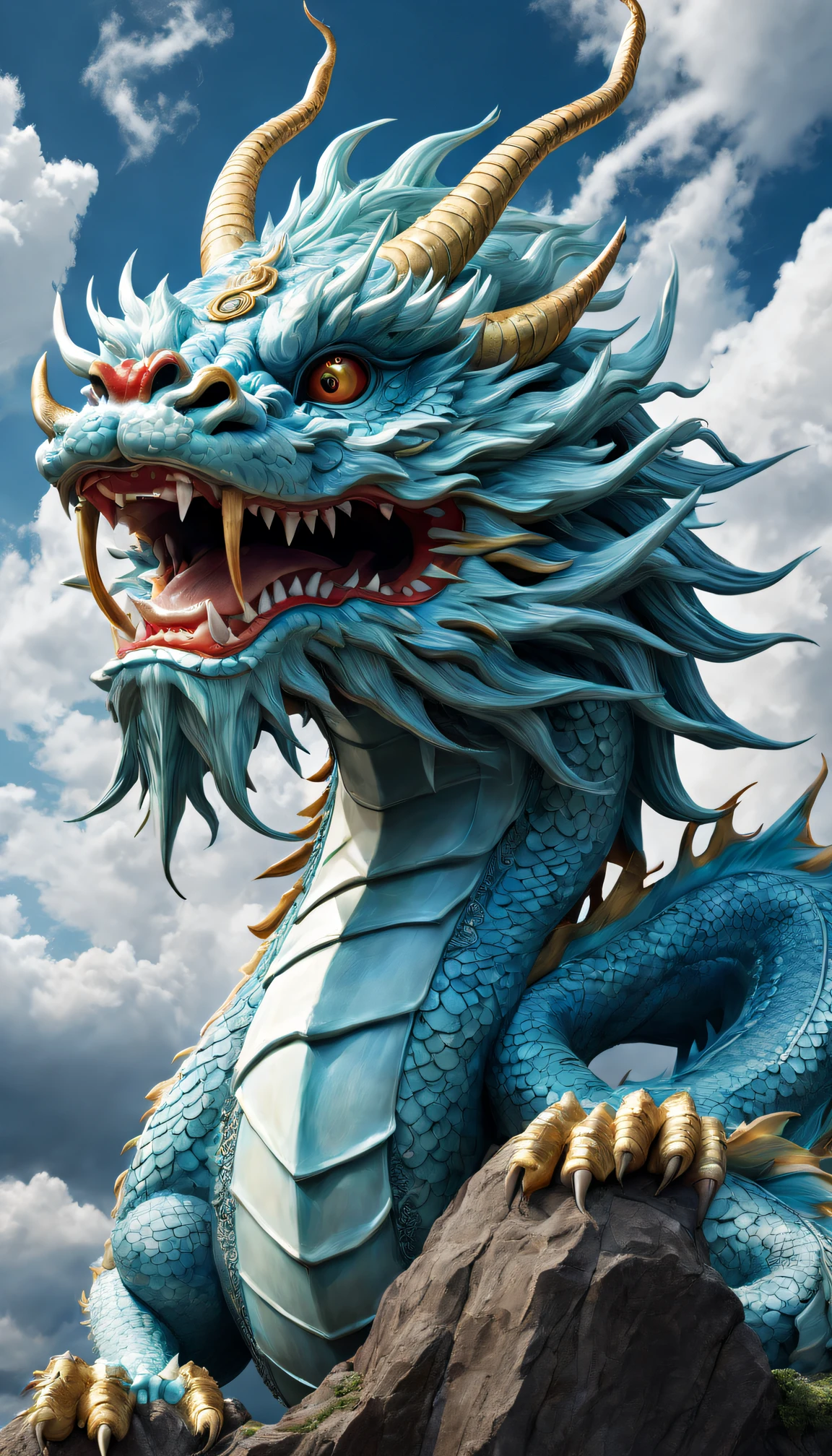 wide angles, light blues(Chinese dragon anthropomorphism), safe,dramatic clouds,(depth of fieldutterflys,Rich details, Wide sky, (sense of vastness),Energy and vitality, Complicated details.(Best quality, A high resolution, tmasterpiece:1.2), (actual:1.37), HighDynamicRange。