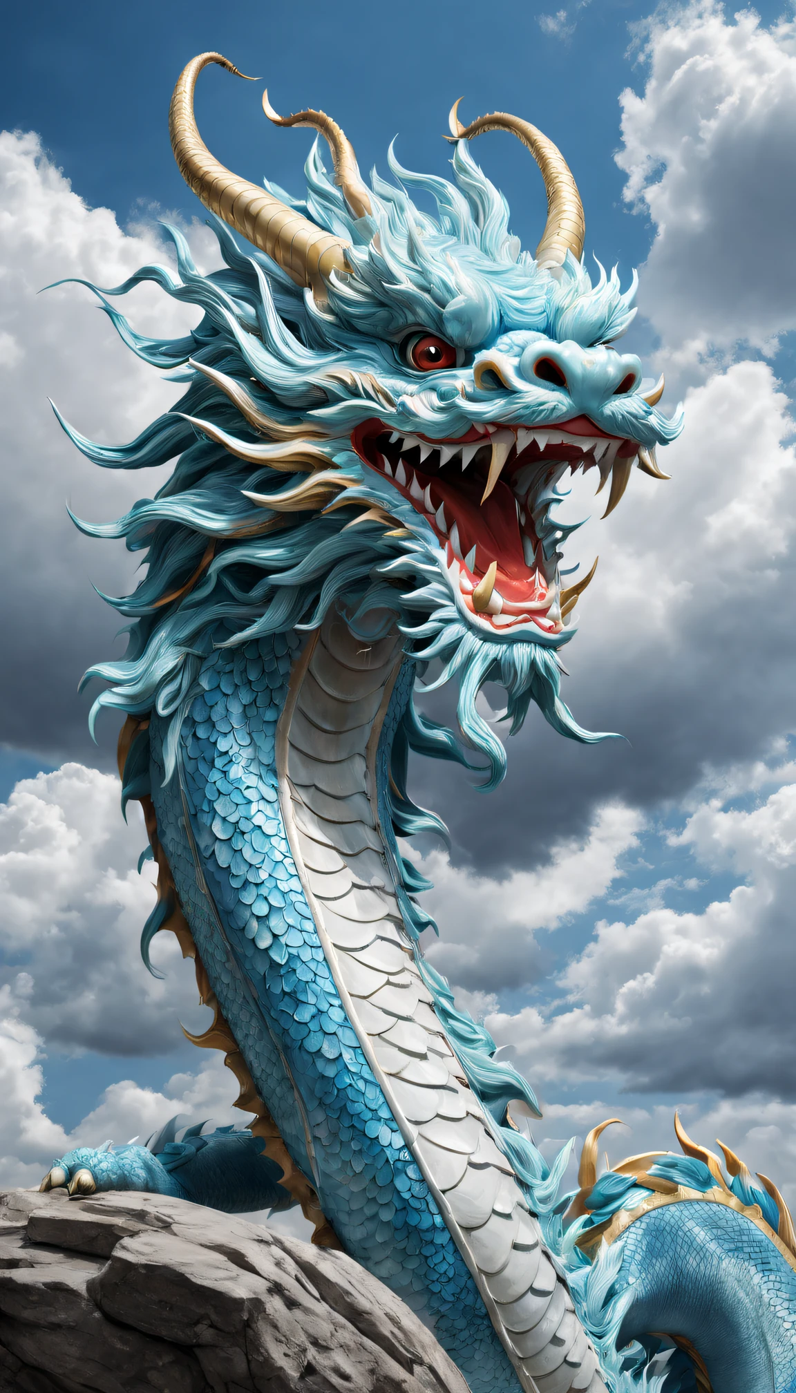 wide angles, light blues(Chinese dragon anthropomorphism), safe,dramatic clouds,(depth of fieldutterflys,Rich details, Wide sky, (sense of vastness),Energy and vitality, Complicated details.(Best quality, A high resolution, tmasterpiece:1.2), (actual:1.37), HighDynamicRange。