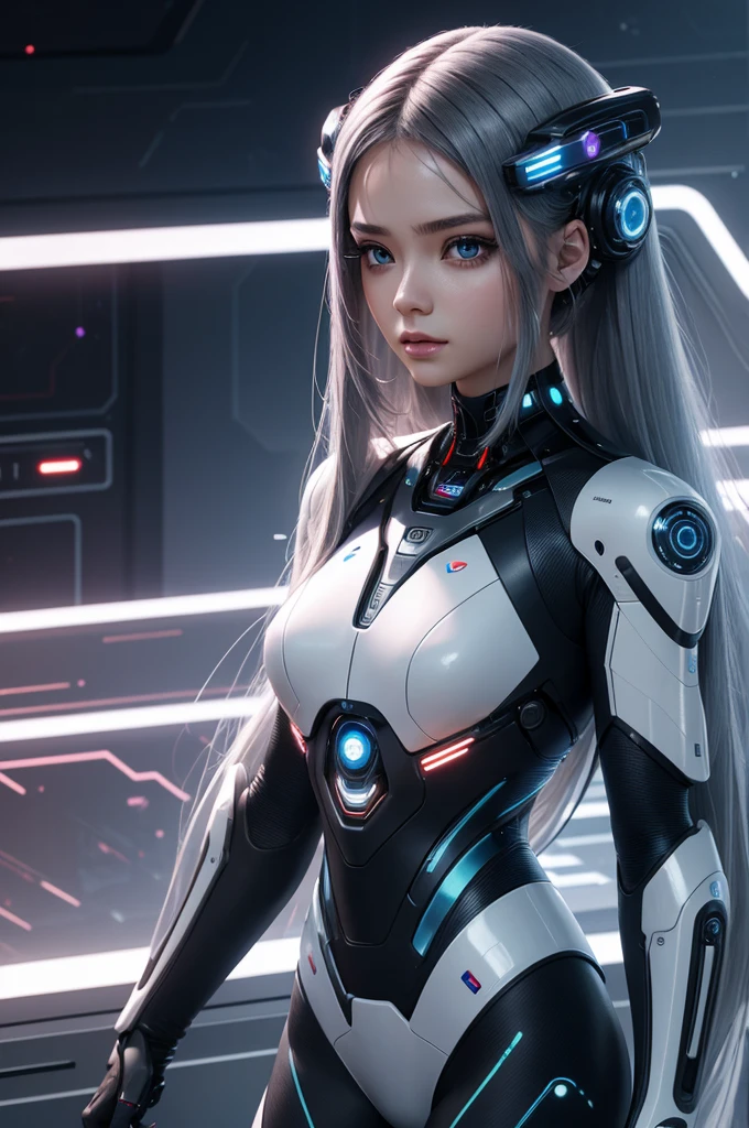 A beautiful futuristic cybernetic girl with hair with strands of neural networks, Futurism, UHD, super detail, best quality, 8k