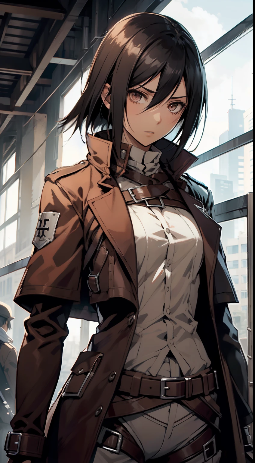 Mikasa_Ackerman，pessoa solo，por si mesmo，Clothinuscline fora do ombro，clivagem，umbigo，cintura aberta，Abs，Linha Colete，Traje fora do ombro，