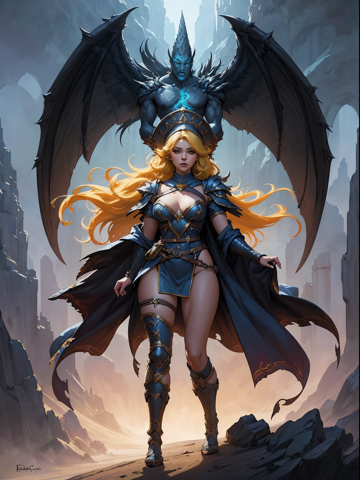 wearing fluffy clothing、Wearing a fluffy hat、Young woman with yellow hair, Fantasy character art, Great character art, Epic fantasy character art, HD fantasy art, Epic and beautiful character art, realistic fantasy art, Fantasy woman, Epic fantasy art style HD, Fantasy characters, Digital fantasy art), fantasy style art, detailed fantasy art, High quality fantasy art, Fantasy costumes, Digital 2D Fantasy Art