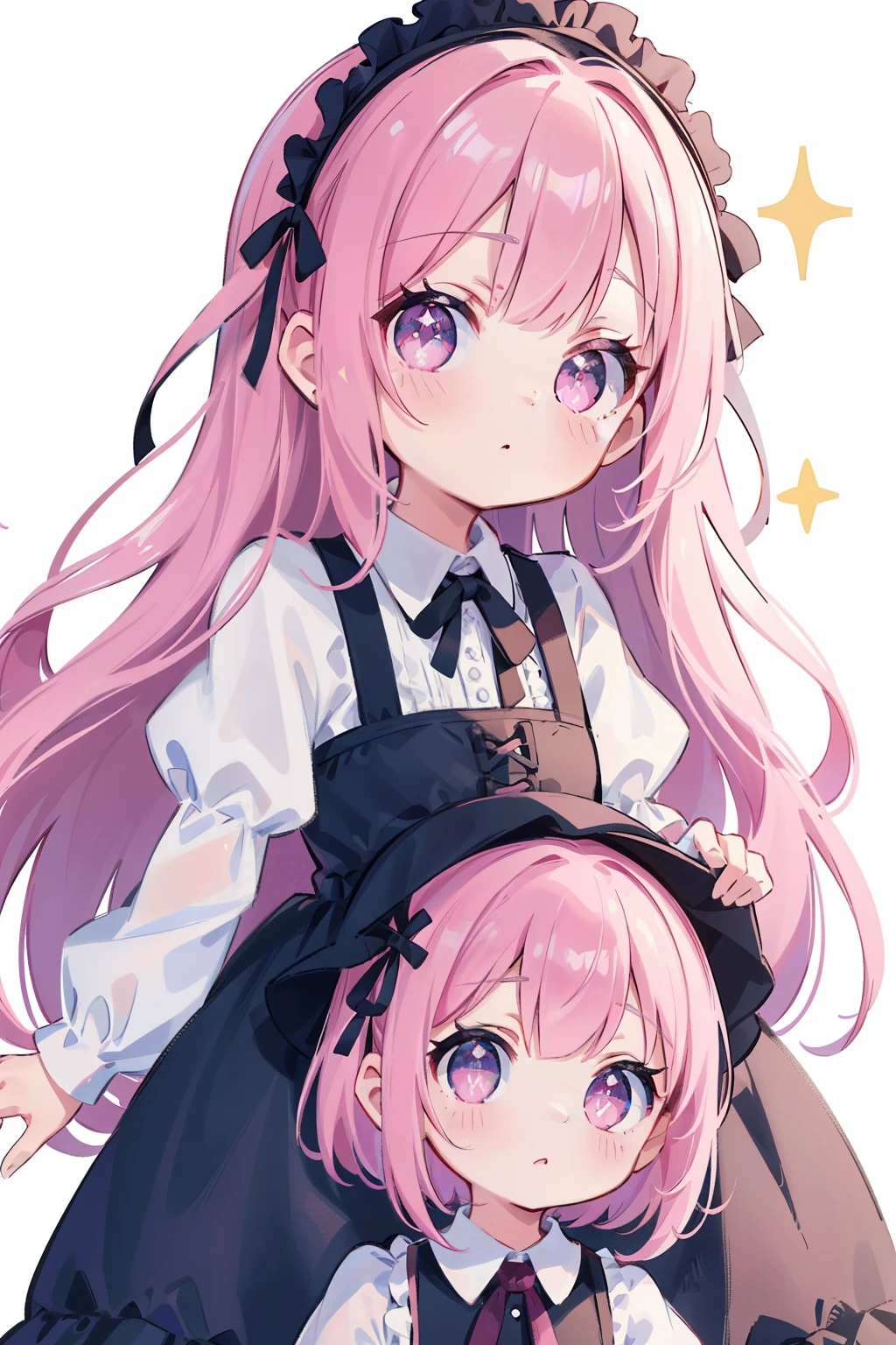 2 girl, Gothic ta, whitebackground, Cute eyes, Sparkling Skin, (masutepiece), (Best Quality),(Pink Vanpisu)(White Vanpisu)((gentle eyes、gentle eyes(8K、Masterpiece、Best Quality、)((2girls))