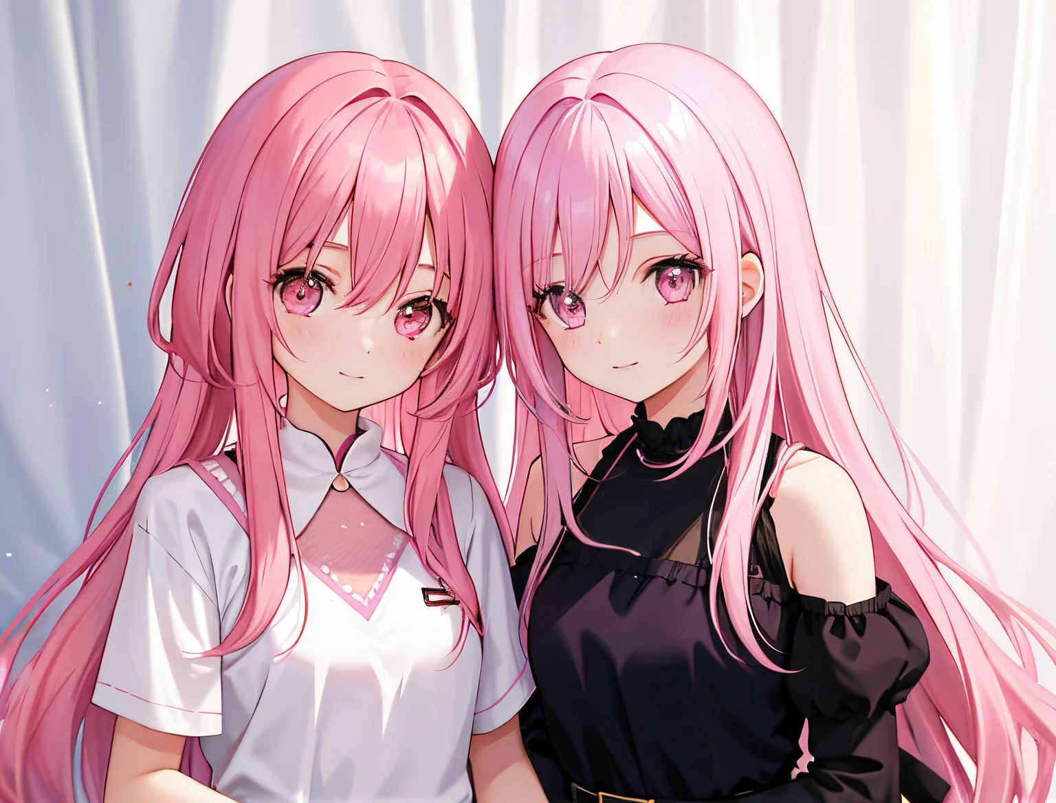 2girls,Girl1:,Adoly,Pink-haired,hairlong,Girl 2:Pink-haired,hairlong,Touch each other's chest