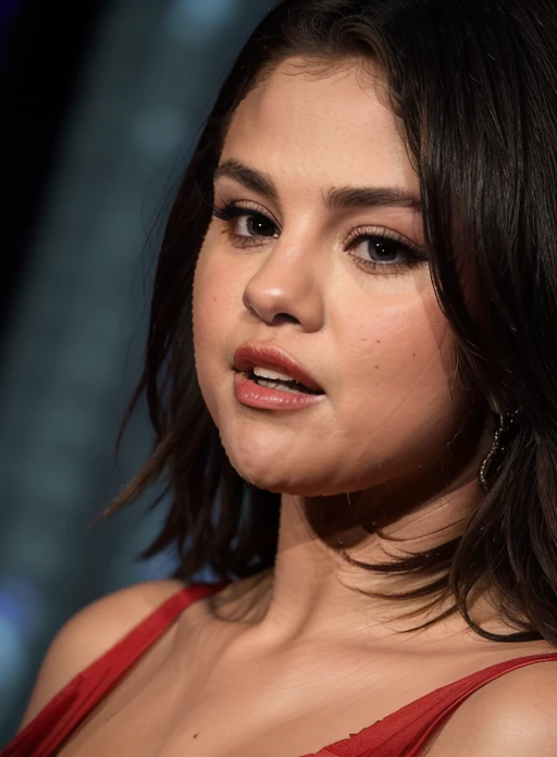 SelenaGom3z(looking at viewer) (close up)
Red long dress, singing on the stage