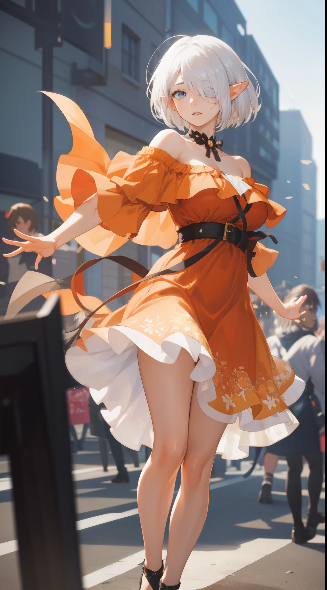 (masterpiece,highest quality,超A high resolution),japanese woman, (((Very beautiful 25 year old girl))), pretty girl、look at the photographer、 ((beautiful low ponytail)), super cute face, glossy lips, double eyelids in both eyes,natural smile、 natural makeup, long eyelashes, Shiny and smooth hair、, perfect limbs, perfect anatomy,(((party dress))、party venue,Pose with movement,black hair,See-through