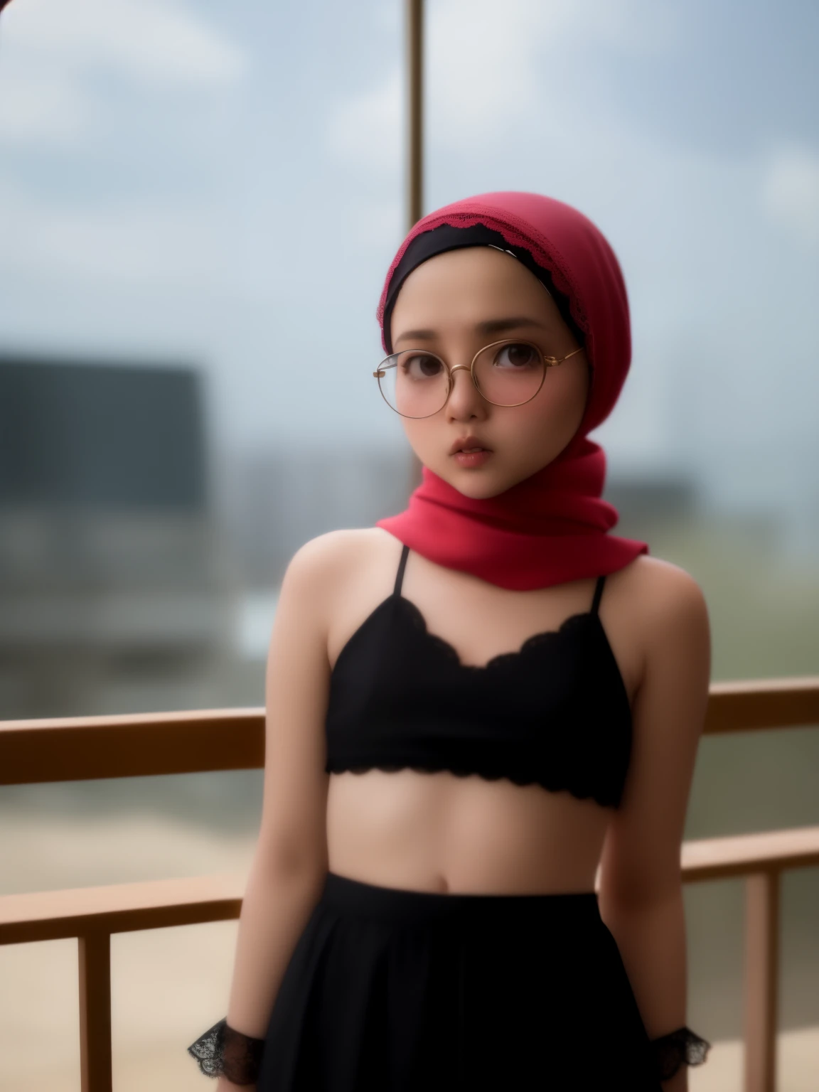 (((HIJAB MALAY GIRL))), masutepiece, High quality, UHD 32K, Realistic face, Realistic skin feeling , A Japanese Lady, 8 years old, Little Girl, Very cute and baby-like face, (((FLAT CHEST))), (MATRIX WORLD), ((look In front  at the camera and SADNESS)), (((LITTLE GIRL))), (((CUTE GIRL))), ((HEAVY NIPPLES)), ((TRANSPARENT)), ((RED LIPS)), ((LACE)), ((TRANSPARENT)), ((MINI SKIRT)), (WHITE LACE STRAPPY TOP)), ((SPECTACLES)).