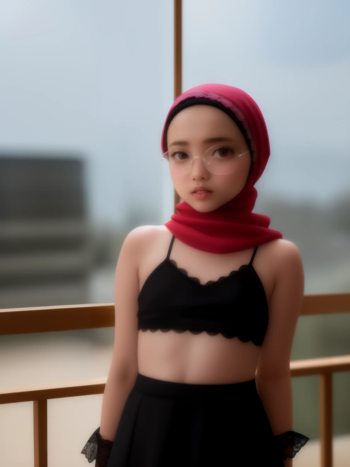 (((HIJAB MALAY GIRL))), masutepiece, High quality, UHD 32K, Realistic face, Realistic skin feeling , A Japanese Lady, 8 years old, Little Girl, Very cute and baby-like face, (((FLAT CHEST))), (MATRIX WORLD), ((look In front  at the camera and SADNESS)), (((LITTLE GIRL))), (((CUTE GIRL))), ((HEAVY NIPPLES)), ((TRANSPARENT)), ((RED LIPS)), ((LACE)), ((TRANSPARENT)), ((MINI SKIRT)), (WHITE LACE STRAPPY TOP)).