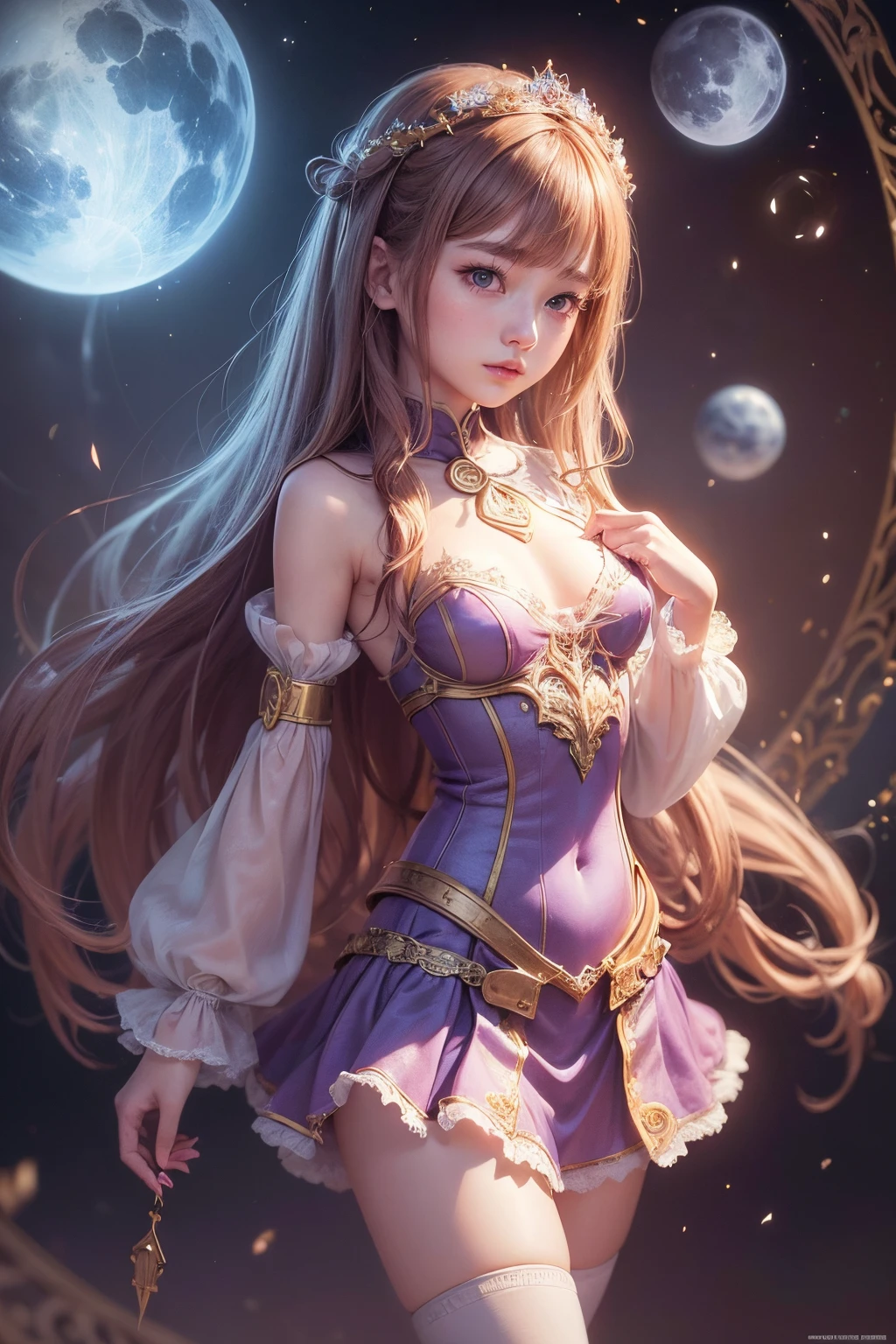 Photorealsitic、a beautiful detailed girl、Three-dimensional feeling、Very fine 8K CG wallpapers、、realisitic、1 girl、18 years old、Small_breasts、Fantasy costume、doress、、Fantasy,magic circles、