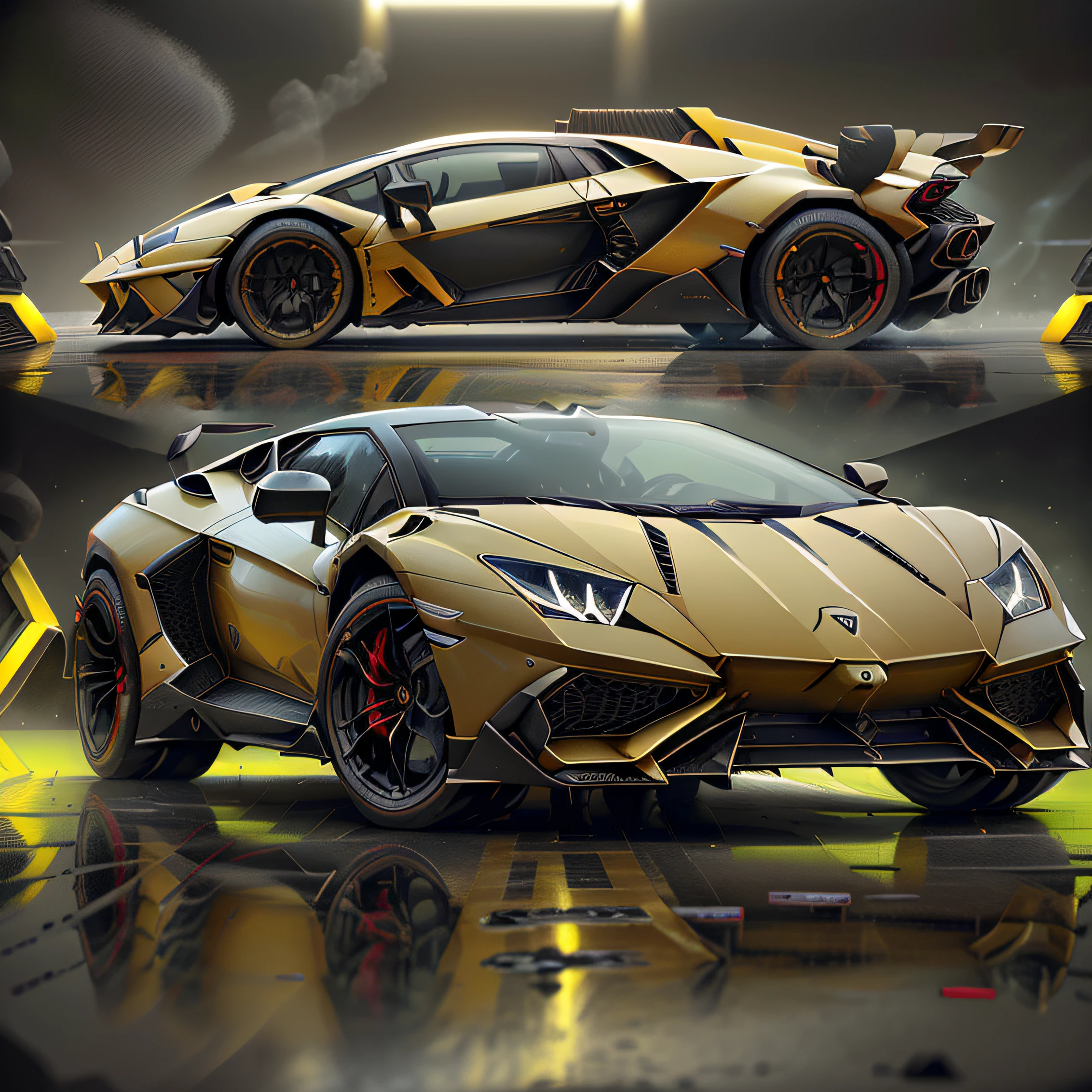 (Lamborghini Poison 2023 ),(View All) ,yellow64k, (Yellow ),3D neon ,tokyo ragi,Surreal details