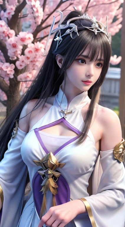 anime - style image of a woman dressed in a white and purple dress, 4 k detail fantasy, 3 d render character art 8 k, anime highly detailed, smooth anime cg art, trending on cgstation, 8k high quality detailed art, goddess. extremely high detail, hyperdetailed fantasy character, highly detailed character, 2. 5 d cgi anime fantasy artwork