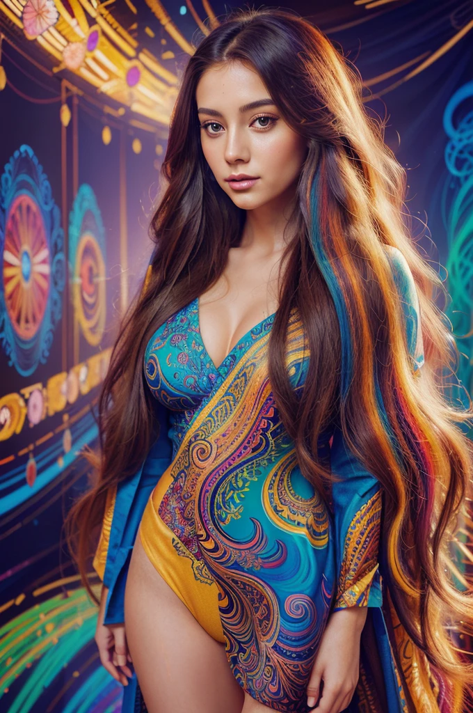 a painting of a woman with long hair and colorful hair, beautiful digital illustration, stunning digital illustration, gorgeous digital art, a beautiful artwork illustration, beautiful digital artwork, beautiful digital art, exquisite digital illustration, intricate digital painting, very beautiful digital art, vibrant digital painting, beautiful gorgeous digital art, psychedelic flowing hair, colorful digital painting, inspiring digital art, stylized digital art