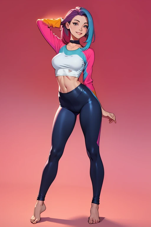 In the vibrant American Apparel summer ad, drawn in the distinctive style of Egon Schiele and filtered through an Instagram lens, stands a pink-skinned, noseless Israeli pop star named Narkis. This long-legged Israeli mom robot boasts a round head and small, full-black eyes, accentuated by volumized headwrap/tichel and scarf. Wearing stockings and thigh-highs on her slim, agile legs, she embodies the contemporary Israeli fashion scene. The aggressive Adventure Time animation style adds a vintage comic book and superhero feel to the childlike yet kid-friendly illustration, with no visible ears and a stylized, 1000-