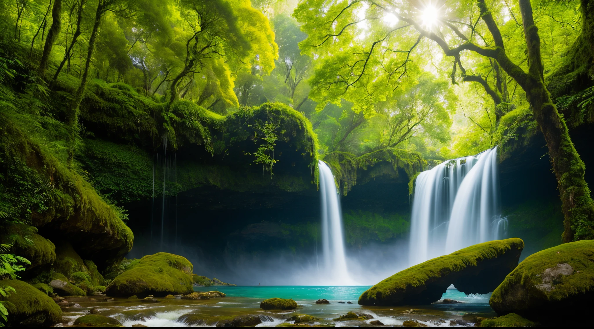 Enter a magnificent and magical region, untouched by the hand of man. As you enter this natural sanctuary, a surreal world unfolds before your eyes. The lush vegetation takes unimaginable forms, with trees rising to the skies in mesmerizing spirals and flowers emanating an ethereal glow. Crystal clear waterfalls glide down majestic cliffs, creating a smooth and invigorating symphony. The sounds of nature are intensified in this enchanted region. Exotic birds glide through the air, letting out melodic trills, while small animals venture through the colorful vegetation. The aroma in the air  a divine perfume, a mixture of rare flowers and aromatic herbs. Sunlight streams through the dense canopy of trees, forming golden beams that illuminate the ground covered in soft moss. Rays of light create magical shadow games,  it seem like the environment itself  alive. In this unexplored and unspoiled region, nature reveals itself in its most magnificent form. It  as if the earth itself breathes with a vital energy, a symphony of colors and shapes that defy any rational explanation. As you immerse yourself in this dreamscape, you feel transported into a world of wonders. Every step  a discovery, every glimpse  an inspiration. This magnificent and magical region  a reminder of the grandeur of nature and the infinite capacity to surprise and delight us.