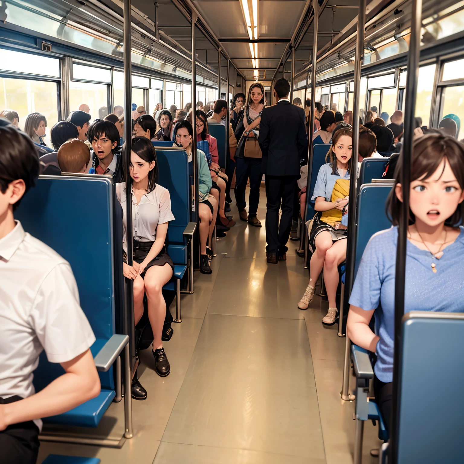 People standing in subway car with luggage and bags, Naoya Tanaka, overpopulation, underground scene, Hiroyuki Kato, Crowded people, Kohei Horikoshi, by Yasushi Sugiyama, masami kurumada, Great Marketing Photography, in this way, by Tadashi Nakayama, tokyo fashion, produce: Murakami, crowded and crowded