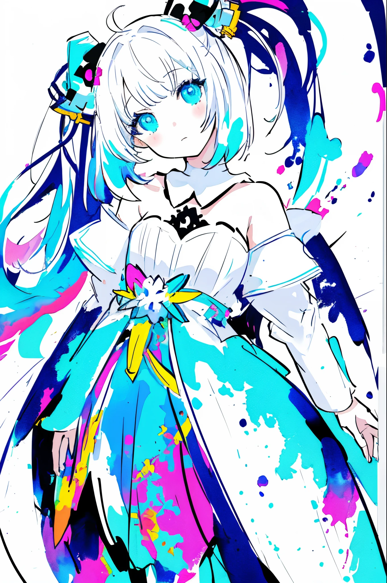 (extremely bright:1.1), white background, [1girl:7], (head tilt:1.2), ([sketch|watercolor \(medium\)]:1.15), (inkblot:1.1), (pale:1.2), chaotic abstract background, vector trace, gradient blending, vibrant colors, superb, extremely detailed, intricate, (extremely low contrast:1.4)