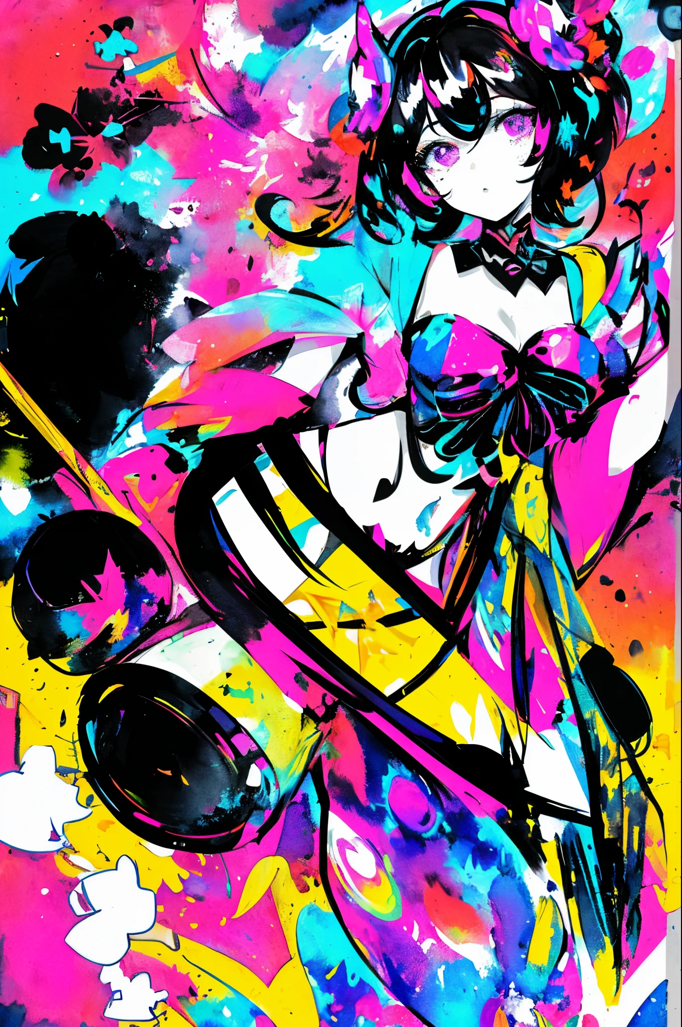 (Very bright:1.1), black backgrounds, [1girl in:7], (tilt of the head:1.2), ([Sketched|watercolor paiting\(midiam\)]:1.15), (Inkblot:1.1), (a pale:1.2), chaotic abstract background, vector trace, Gradient Blending, vivd colour, magnifica, ighly detailed, Convoluted, (Extremely low contrast:1.4)