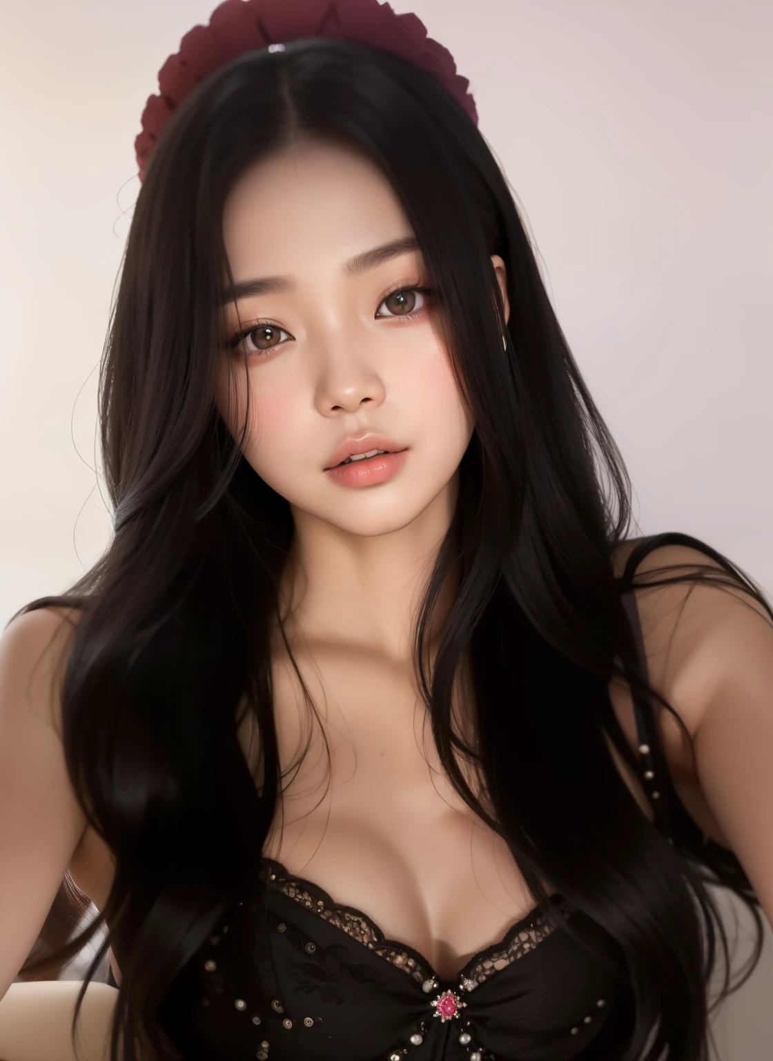 Un primer plano de una mujer con cabello largo y negro con un vestido negro, Blackpink Jennie, Asian girl, an asian woman, beautiful asian girl, Asian girl with long hair, beautiful Asian woman, Hermosa modelo china, Mai Anh Tran, Basia Tran, Asian face, Retrato Sophie Mudd, asian women, Imagen filtrada, a young asian woman, asian female