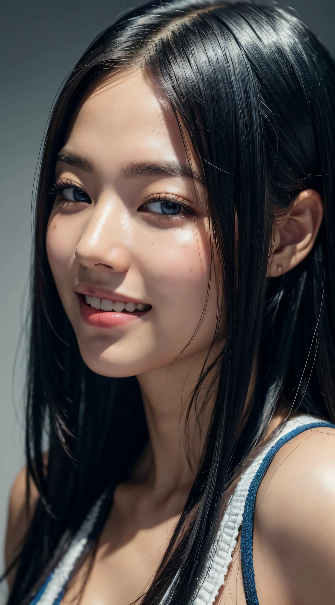 8k, best quality, masterpiece, realistic, ultra detail, photo realistic, hyper realistic, smoother lighting, increase cinematic lighting quality, realistic lighting, backlighting, brightening light, Increase quality, best quality real texture skin,
close-up, slender, cute face, smile, beautiful details eyes, 19years old korean, pretty, Drill hair with electric blue color, hood,