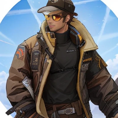 a close up of a person wearing a hat and jacket, makoto shinkai ( apex legends ), pilot outfit, apex legends character, as overwatch character, disco elysium character, as an overwatch character, portrait of apex legends, wearing a flying jacket, baptiste from overwatch, highly detailed character design, rugged male ranger, in style of apex legends, wearing ripped dirty flight suit
