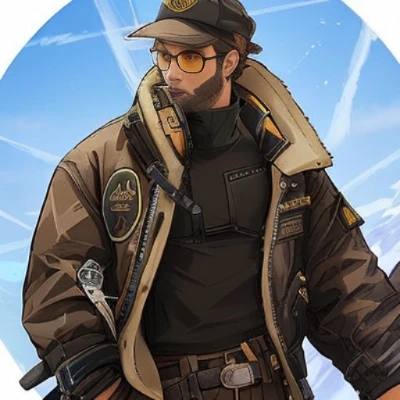 a close up of a person wearing a hat and jacket, makoto shinkai ( apex legends ), pilot outfit, apex legends character, as overwatch character, disco elysium character, as an overwatch character, portrait of apex legends, wearing a flying jacket, baptiste from overwatch, highly detailed character design, rugged male ranger, in style of apex legends, wearing ripped dirty flight suit