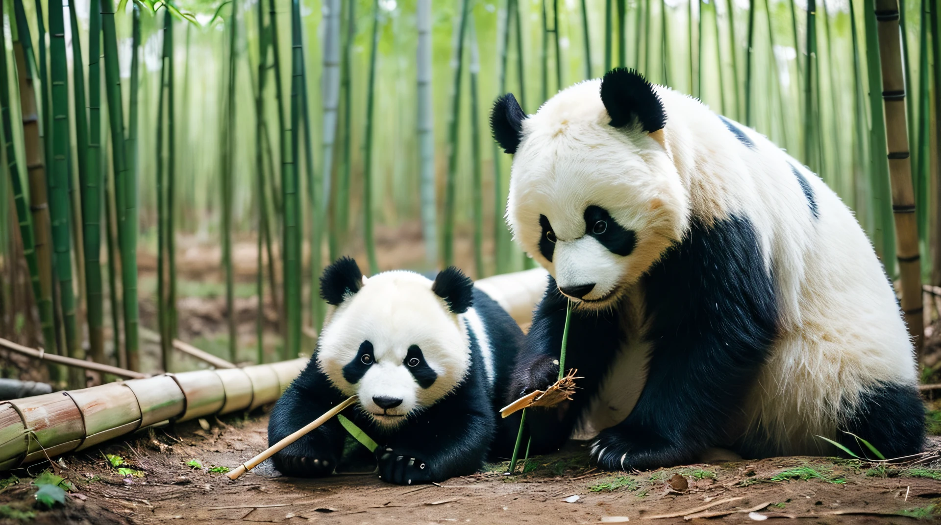 Picture of panda sitting and eating bamboo,Keep ingredients as low as possible,The background should not be too complicated,松下Lumix S Pro 50mm F / 1.4 styles body gay,Photoquality,very detailed photo,hyperrealistic photo,the detail,8K,k hd,