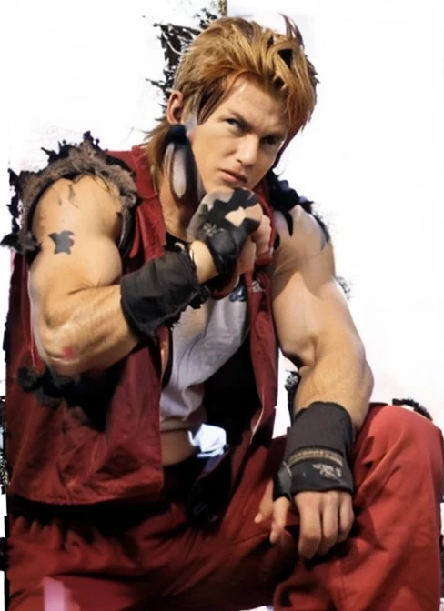 1 mans, red shirt, big muscle