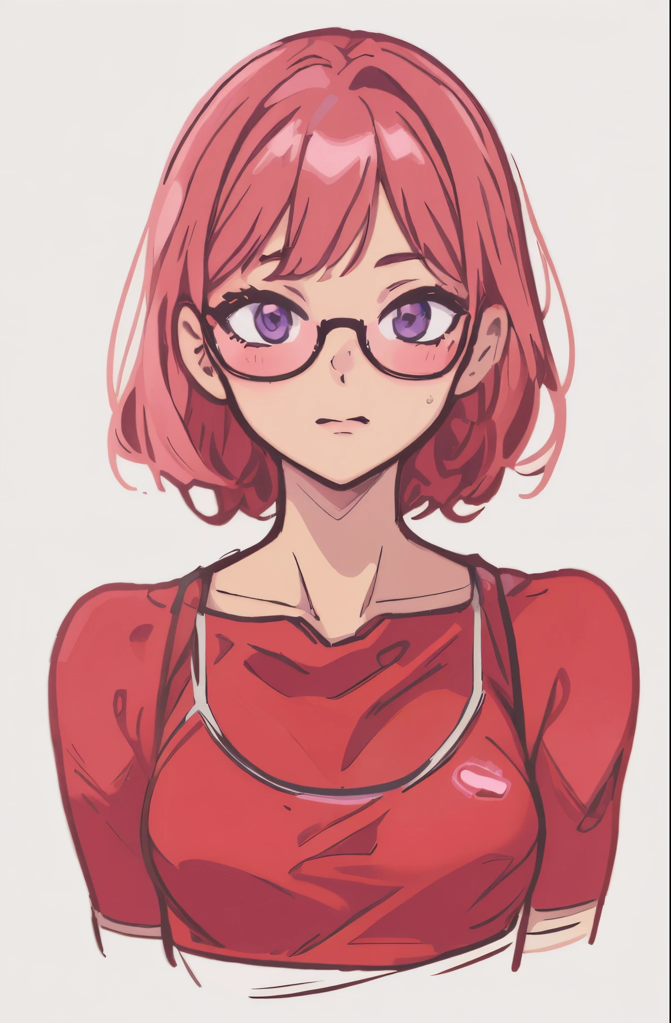 one wearing glasses、Drawing of woman wearing vest, half-body portrait, bust, Clean anime silhouette, bust, clean linework, detailed manga style, wears glasses, Very fine ink line drawing,, Manhwa Style,  Teenage manga portrait