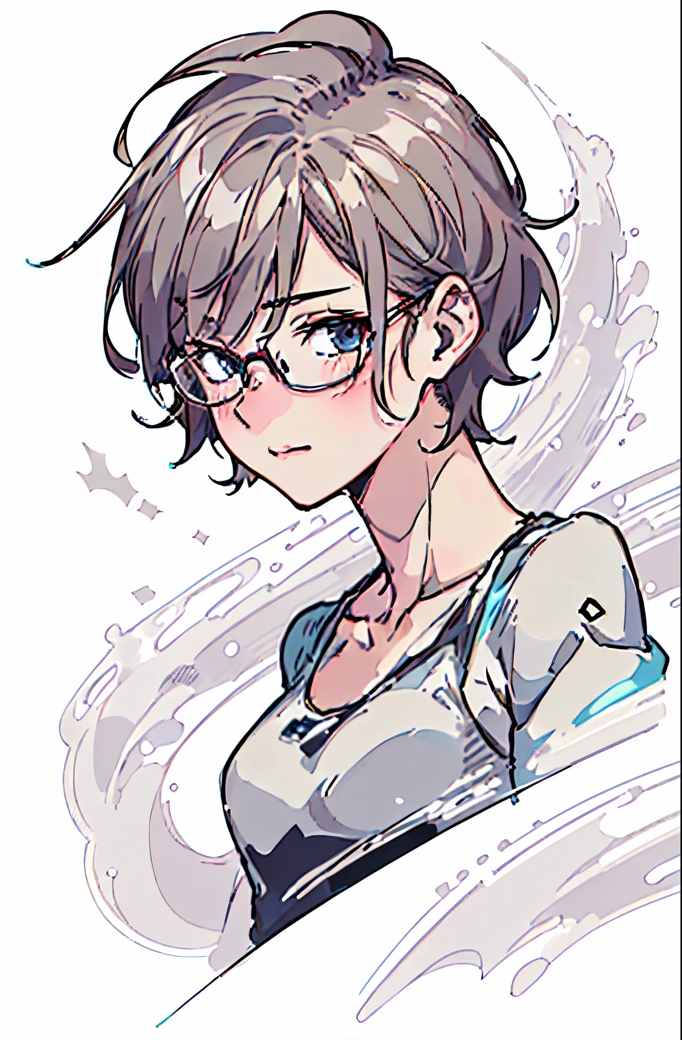 Drawing of a girl wearing glasses, Clean anime silhouette, clean linework, Perfect lines, Line drawings, clean and meticulous anime style,, Teenage manga portrait