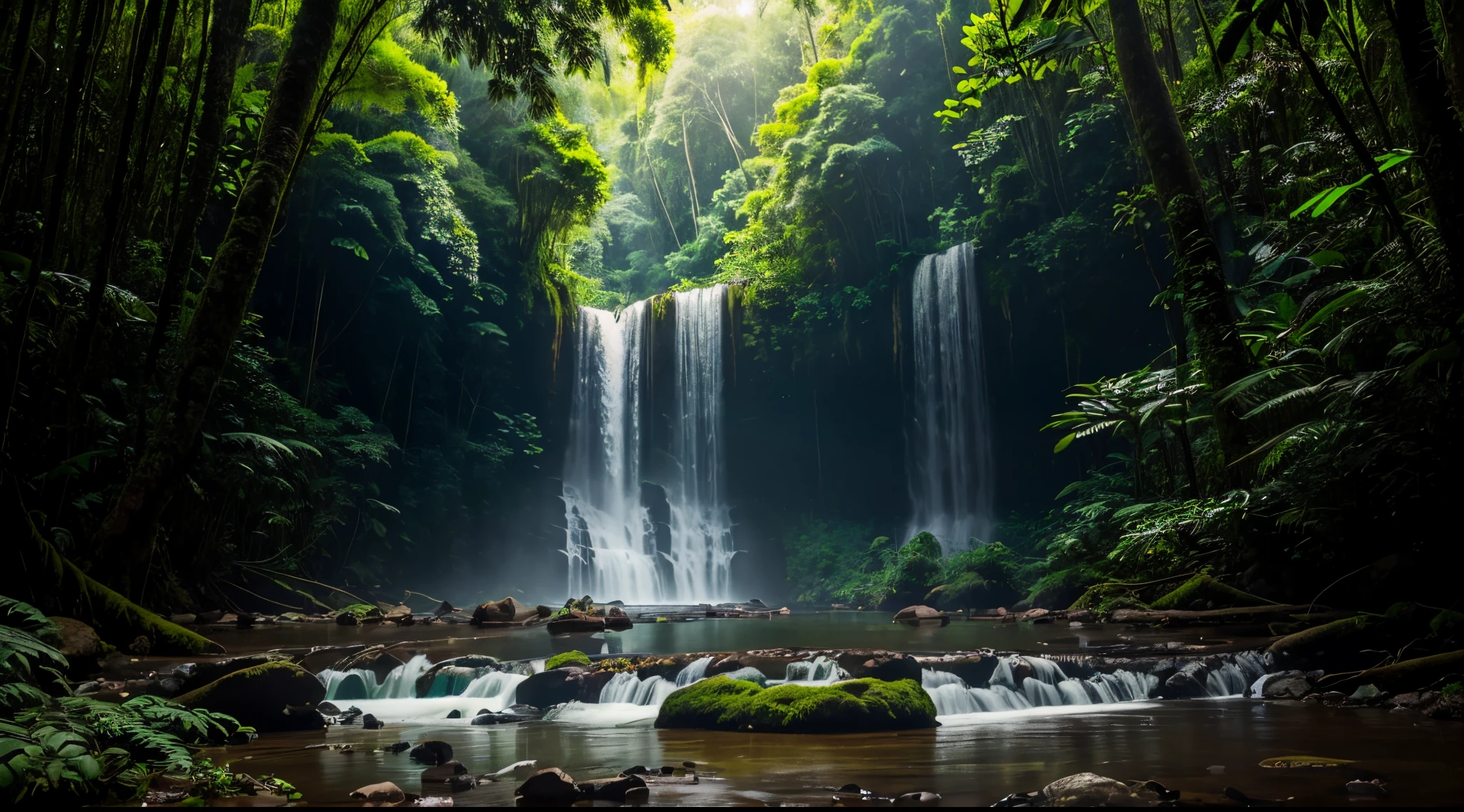 mother nature , forest, jungle, amazon, gorgeous trees, natural beauty , waterfalls, mountains barely visible on horizon, (professionally color graded), ((bright soft diffused light)), 4k, natural --uplight --