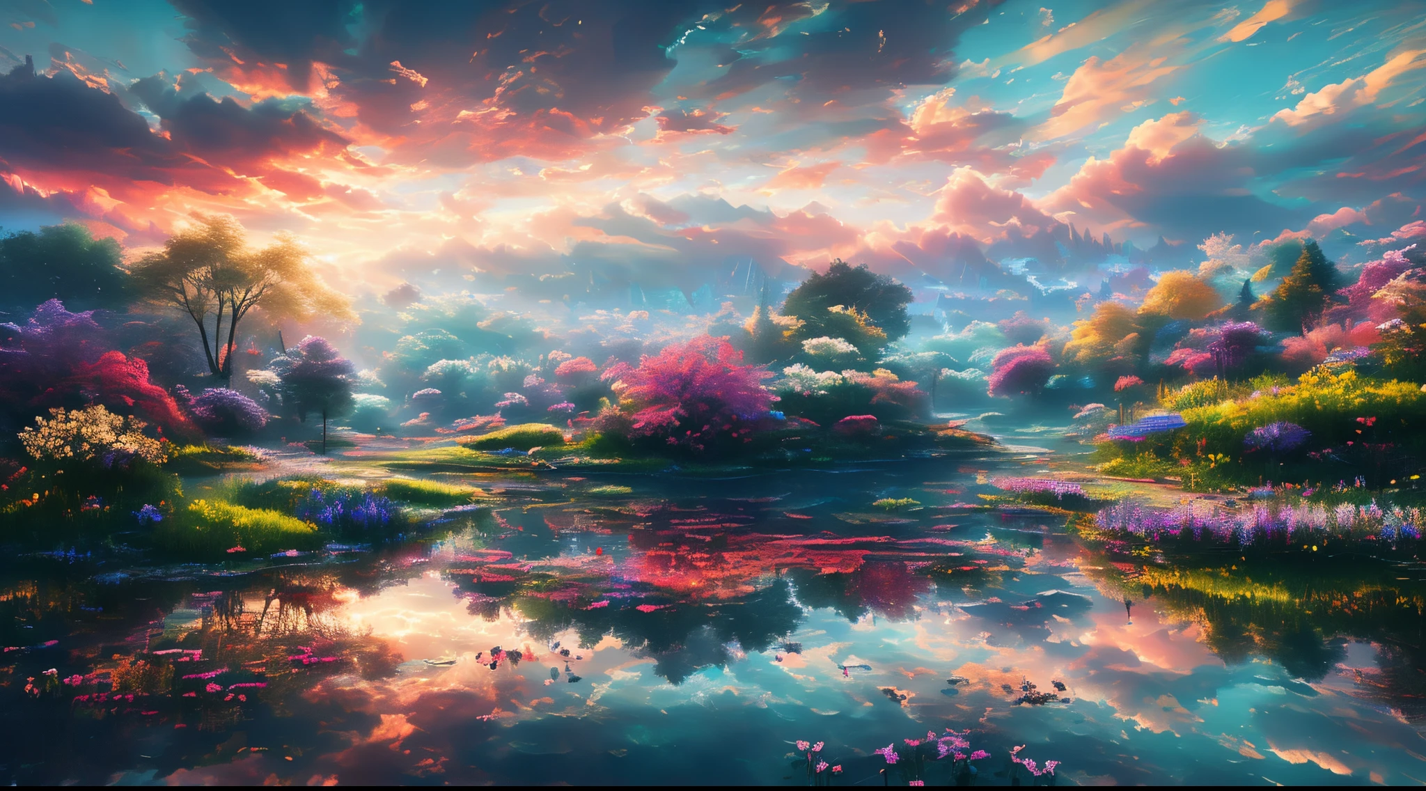 In an otherworldly twist, an extravagant swirling vortex of vibrant colors engulf a serene countryside, distorting reality with mesmerizing beauty. by alex1shved This game concept art, reminiscent of a digital painting, showcases a harmonious landscape transformed into a surreal masterpiece. The kaleidoscope of hues, ranging from opalescent pinks to ethereal blues, illuminates the scene with a captivating intensity. The details, meticulously rendered, portray the tranquil setting as if refracted through a dreamlike prism. by alex1shved
