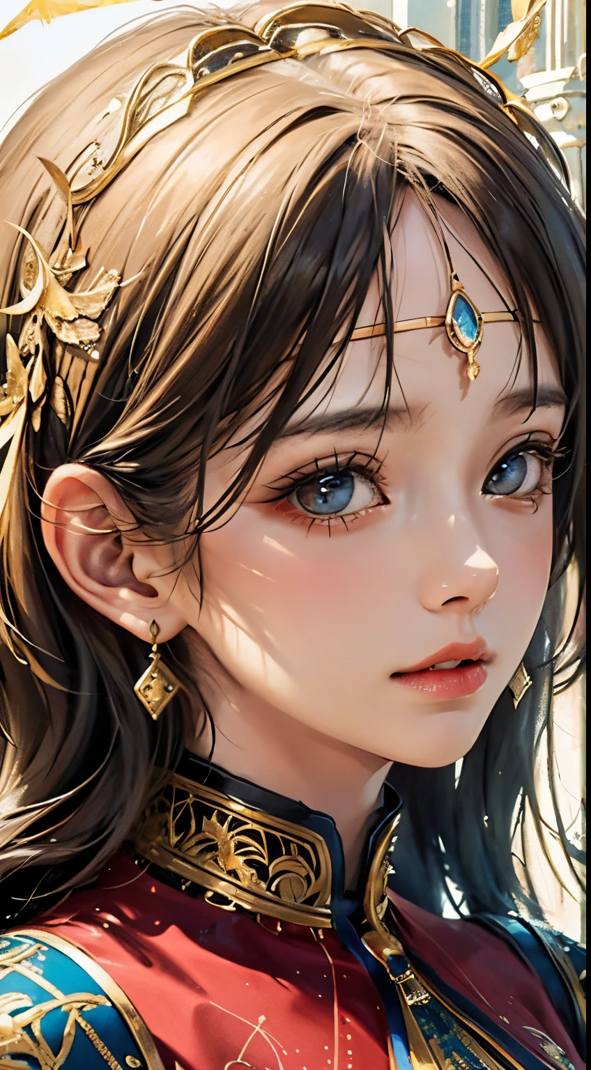 PerfectNwsjMajic,(masterpiece, top quality, best quality, official art, beautiful and aesthetic:1.2), (1girl), extreme detailed,colorful,highest detailed, official art, unity 8k wallpaper, ultra detailed, beautiful and aesthetic, beautiful, masterpiece, best quality, (zentangle, mandala, tangle, entangle) ,holy light,gold foil,gold leaf art,glitter drawing,